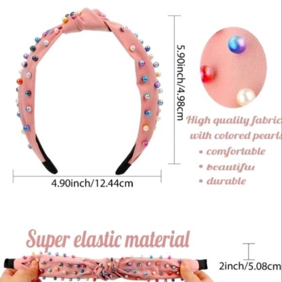 Dusty Pink Knotted Multicolor Pearl Embellished Soft Fabric HeadBand  Daily Life - Picture 6 of 11